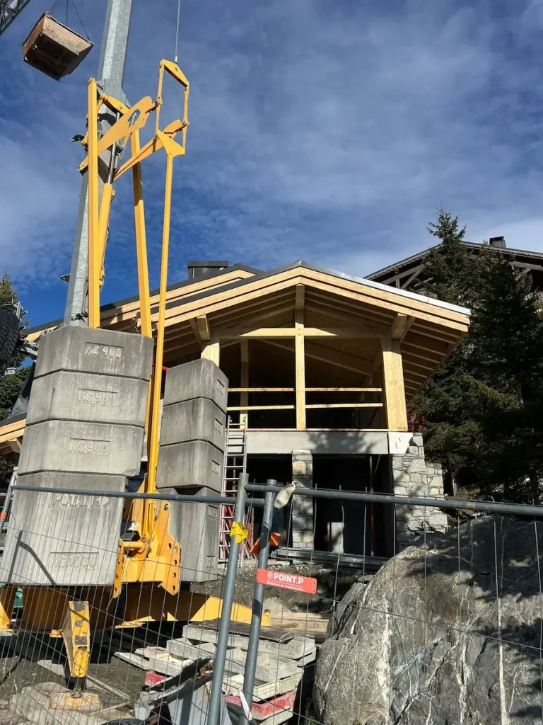 Timber roof structure being built during chalet renovation