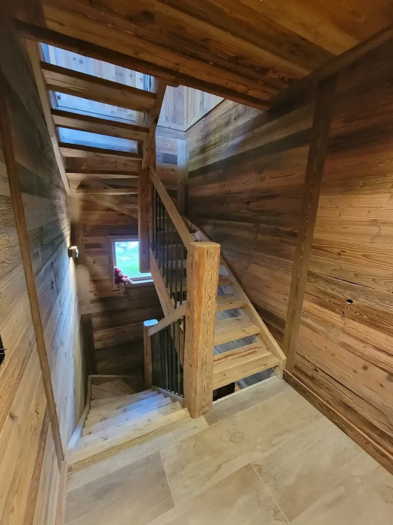 Wooden staircase at Chalet La Rochette