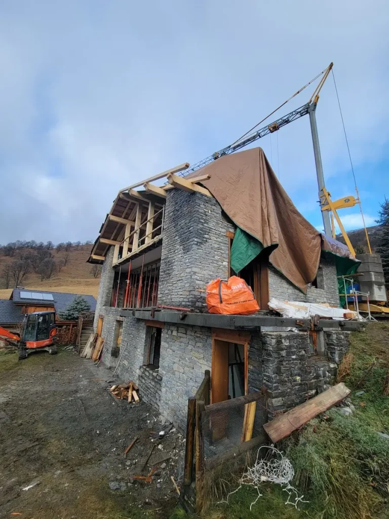Chalet roof framing during renovation
