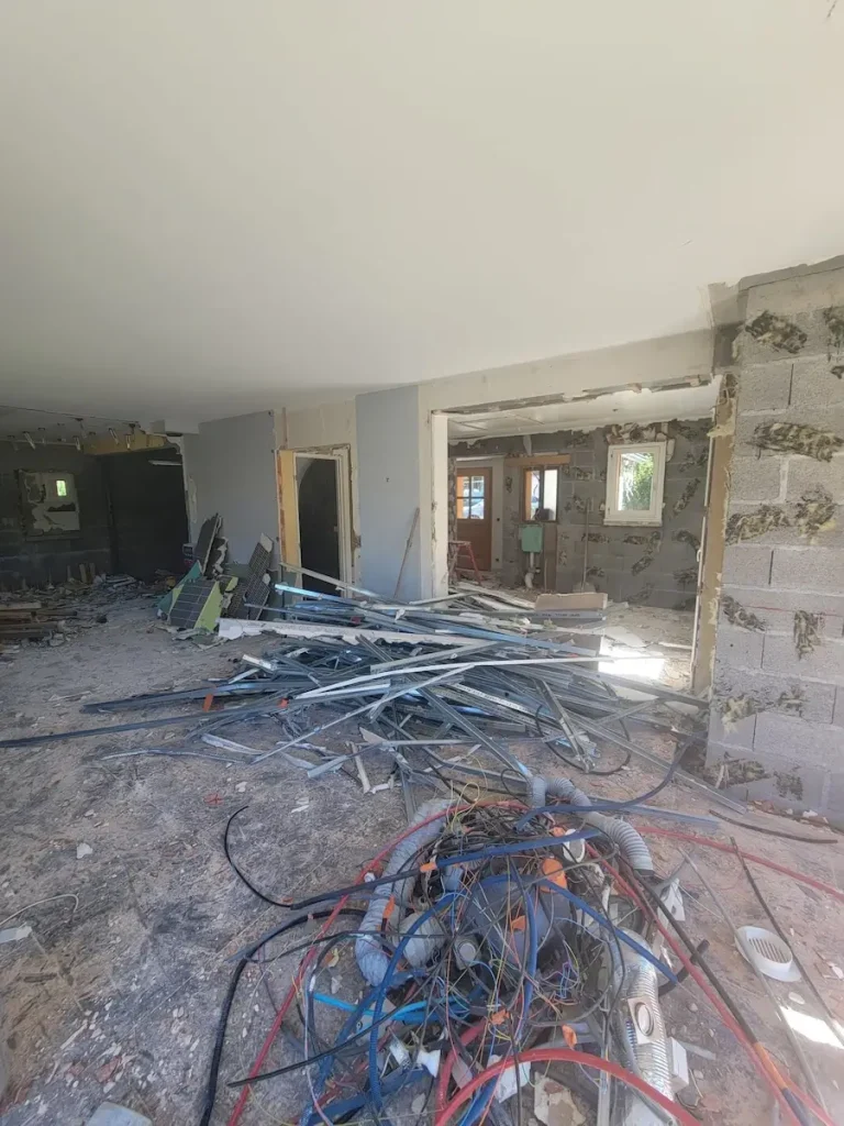 Interior renovation with floor protection and building materials