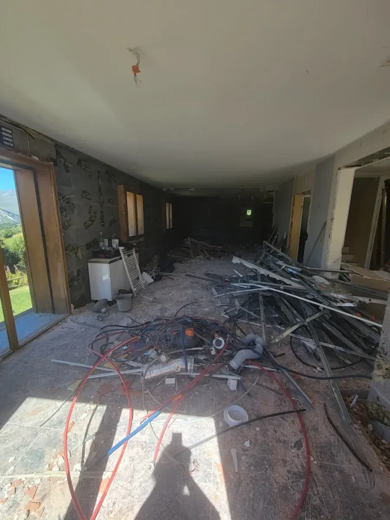 Dark interior room during chalet renovation works
