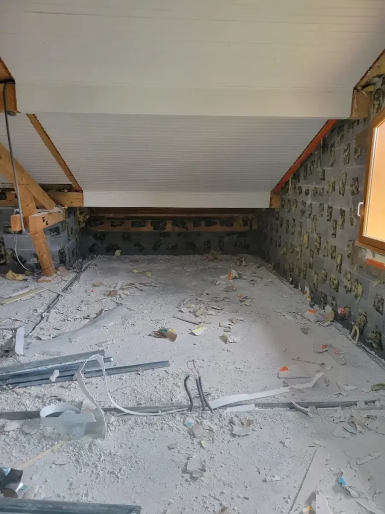 Chalet interior renovation with protected flooring