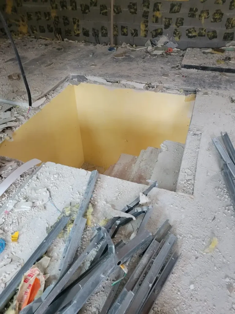 Bathroom floor preparation during chalet renovation
